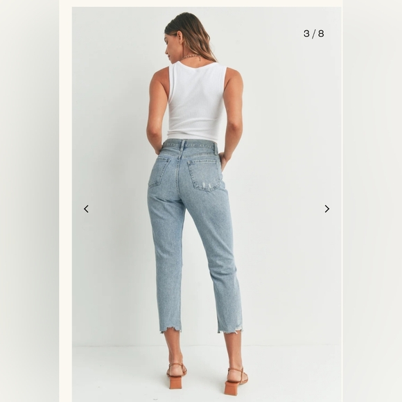 JUST BLACK DENIM- 100%cotton Distressed Boyfriend Jeans Raw Hem Size 28. LikeNew - Picture 2 of 12